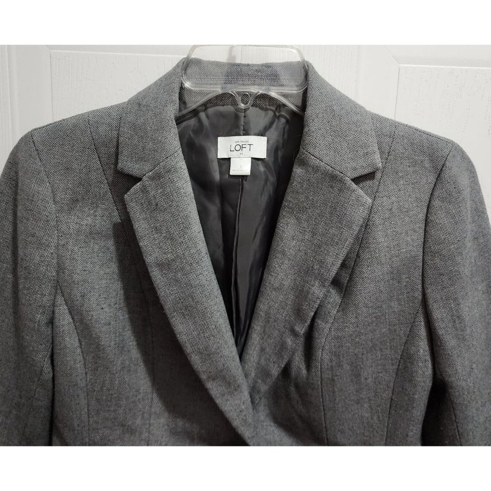 Ann Taylor LOFT Women's Blazer Jacket One Button Wool Blend Gray Career Size 2 - Picture 2 of 8